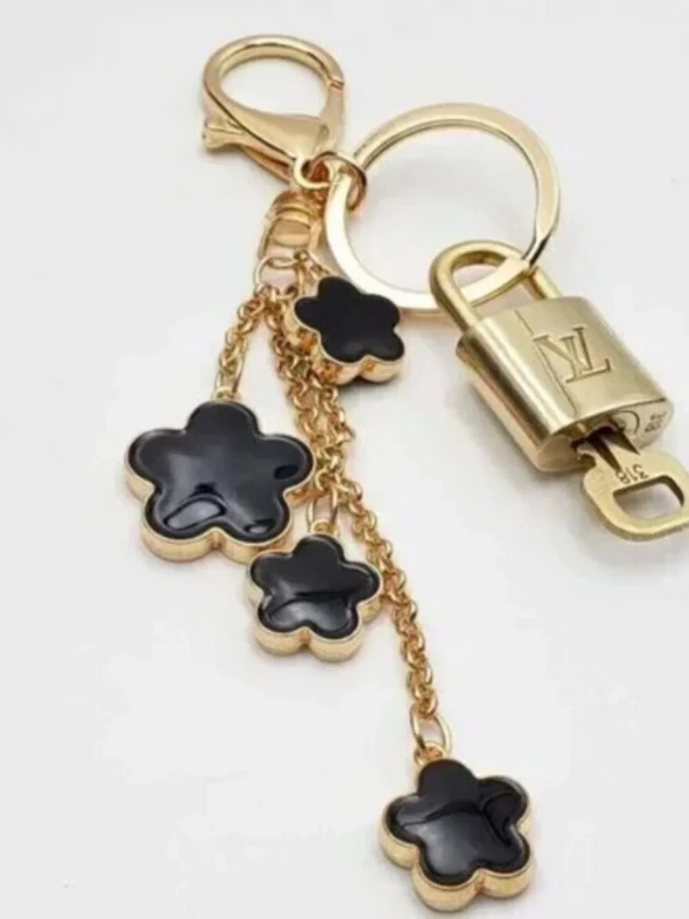 Authentic Louis Vuitton Gold Lock 🔒 Keychain Bag Unbranded Flower Charm LV